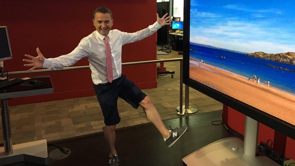 BBC Weather presenter Matt Taylor turns up to work in shorts during the UK heatwave