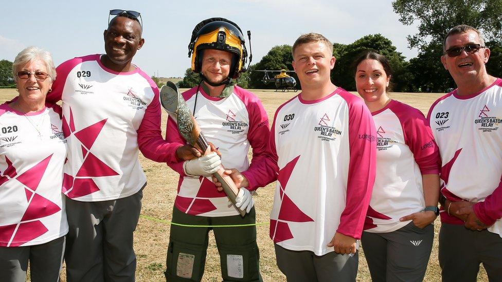 Batonbearer Matt Lingham holds the Queen's Baton prior to it's flight from Stoke-on-Trent to Shrewsbury