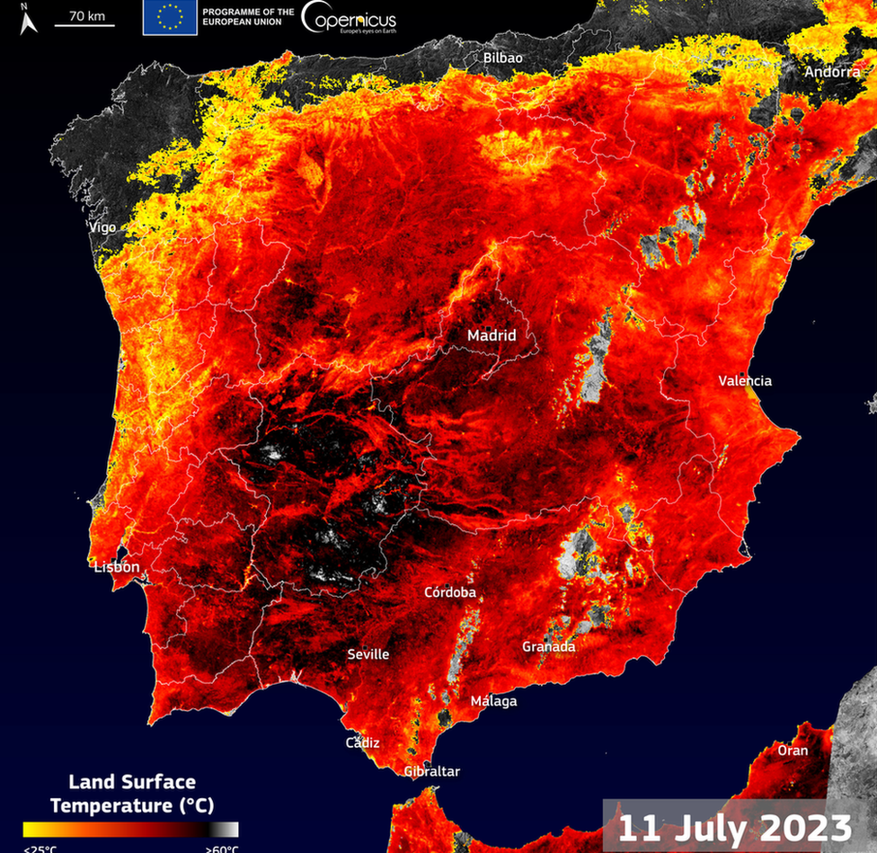 European Union, Copernicus Sentinel-3 imagery showing Extremadura