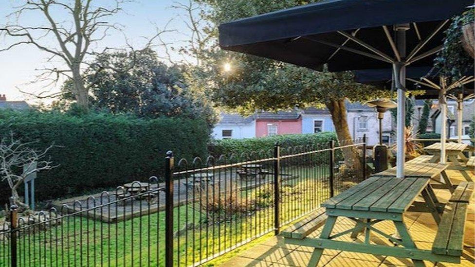 The beer garden of the Bristol Inn in Clevedon