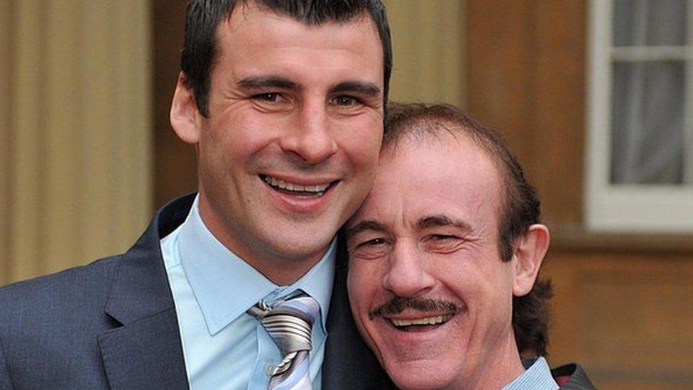 Joe Calzaghe and his father Enzo pictured in 2008 after Joe received his CBE at Buckingham Palace