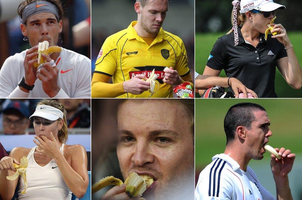 Numerous sports people eat bananas