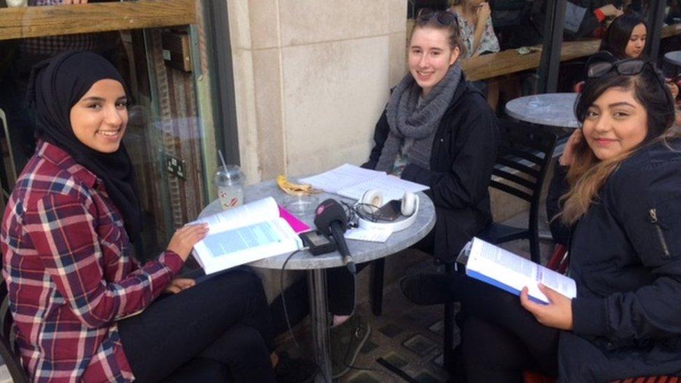 Nina, Clare and Innes, students on their lunch break