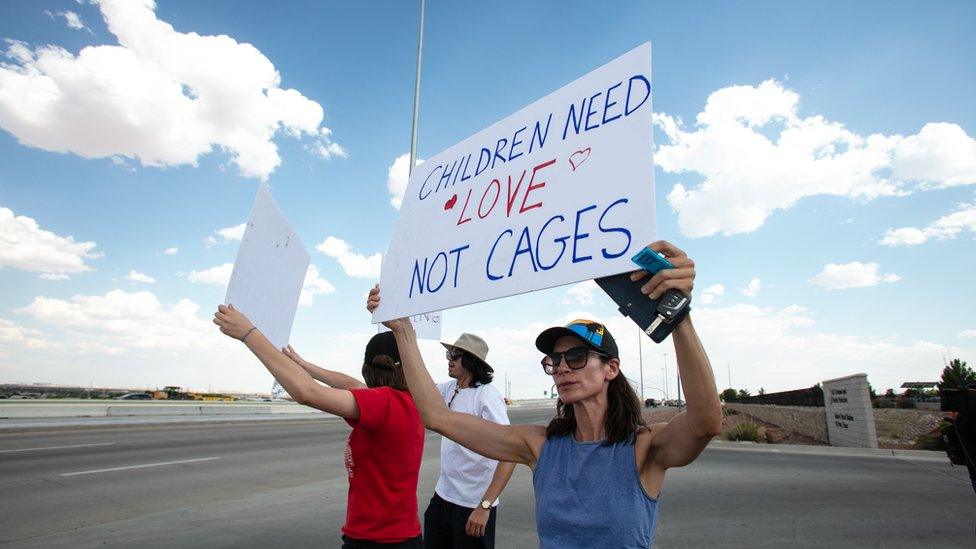 Protesters from El Paso and California joined the Caravan to Clint, TX to protest the continued separation of migrant children form their families and the conditions they are being held by CBP.