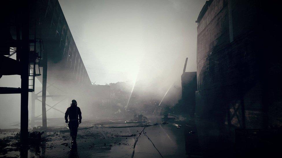 Smoke at the Saltley recycling plant