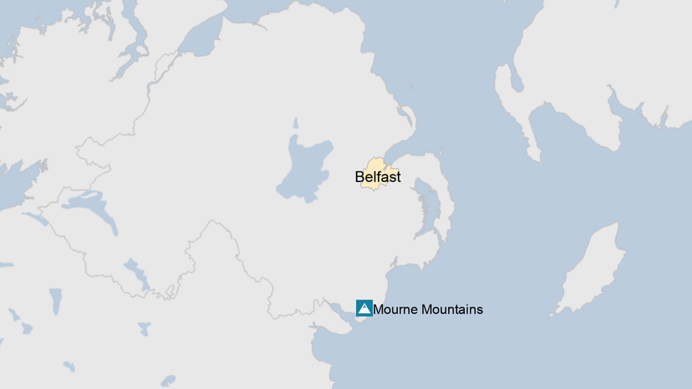 Map showing location of the Mourne Mountains