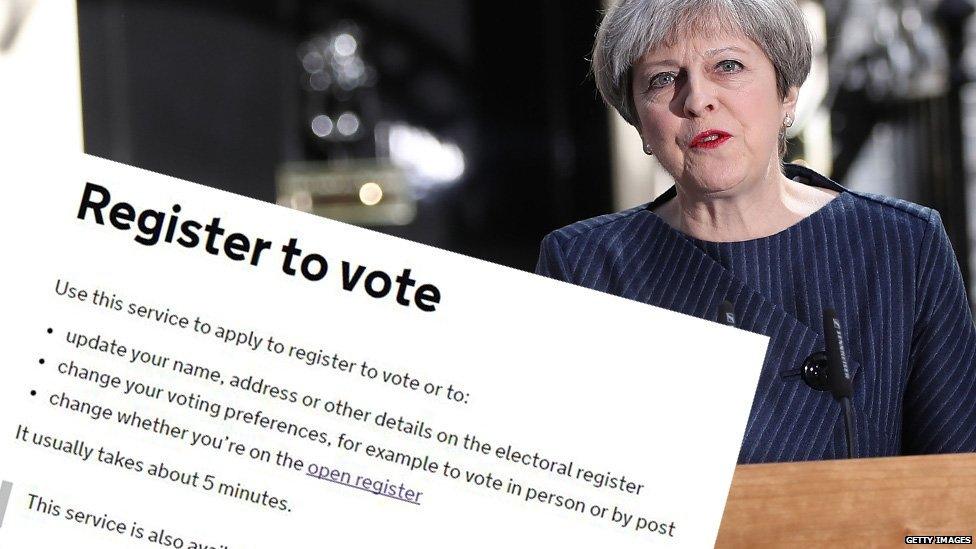 PM Theresa May and the gov.uk site where you register to vote