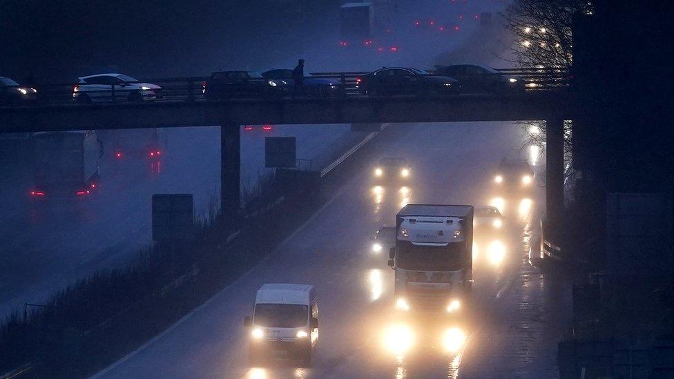 Wet roads on the M20 in Kent