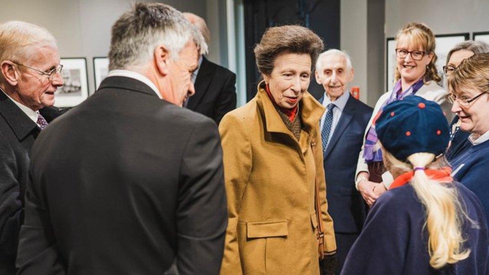 Princess Anne speaking to people in the House of Mannanan