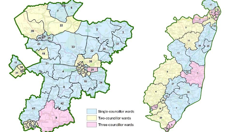 Boundary maps for East Suffolk and West Suffolk councils.