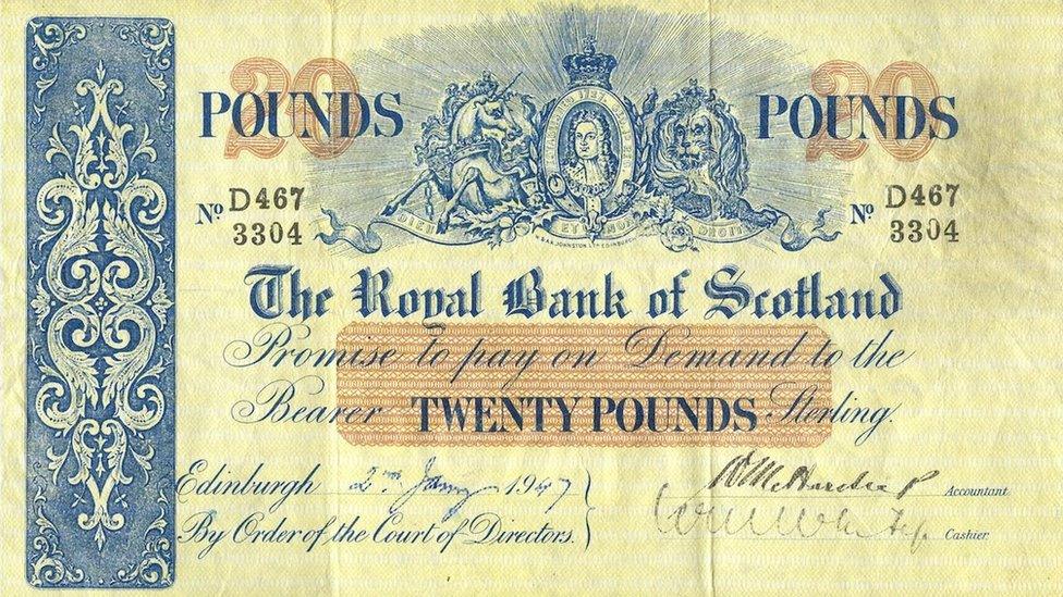 The last hand-signed Scottish note (a Royal £20) from 1947