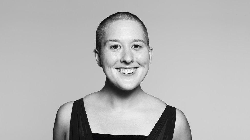 Lucy with a shaved head