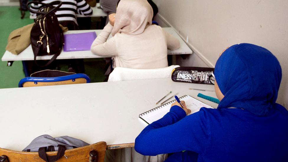 Students are pictured in their classroom at the La Reussite Muslim school on September 19, 2013 in Aubervilliers