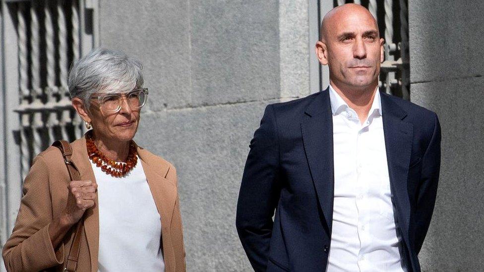 Former Spanish football federation president Luis Rubiales arrives at court in Madrid to answer a criminal complaint over kissing Spanish player