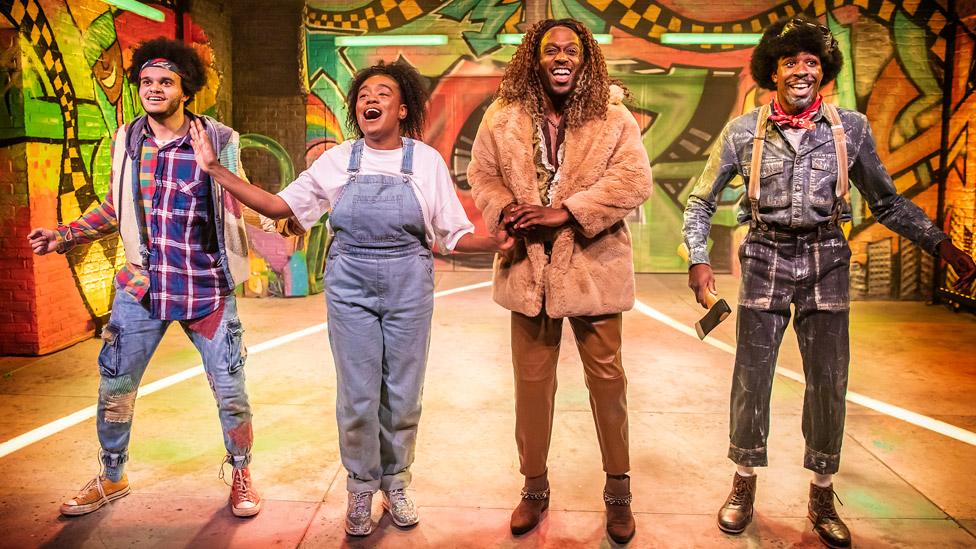 Tarik Fimpong, Cherelle Williams, Jonathan Andre and Llewellyn Graham in The Wiz at Hope Mill Theatre