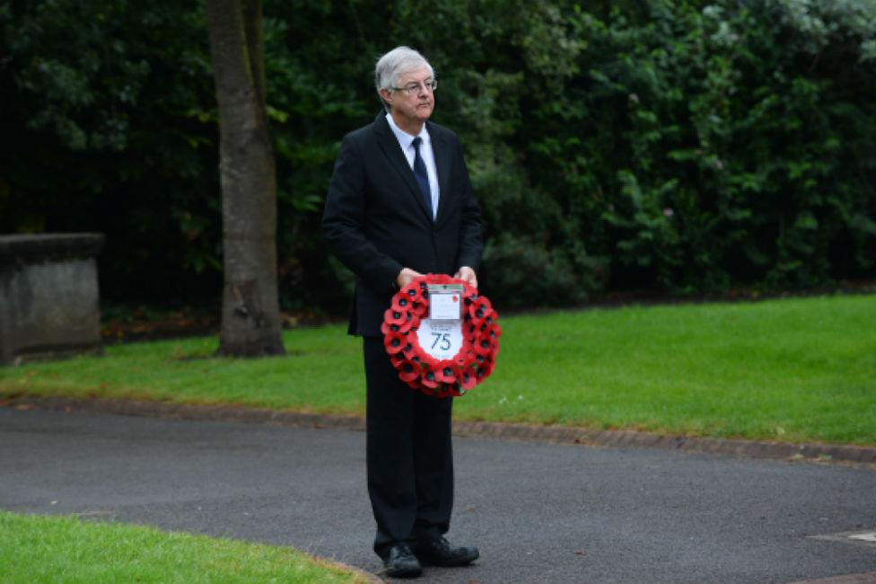 First Minister Mark Drakeford laid a wreath at a ceremony in Cardiff on Saturday