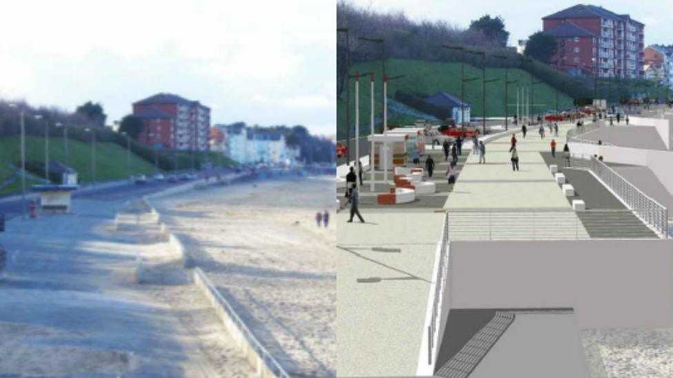 How the promenade looks now - and how it should look when the scheme is completed