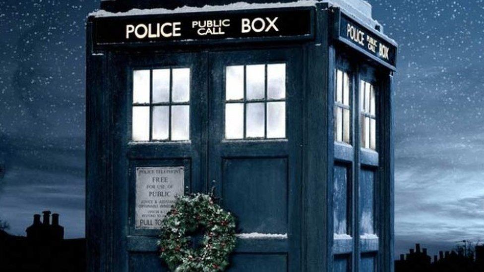 TARDIS with a wreath