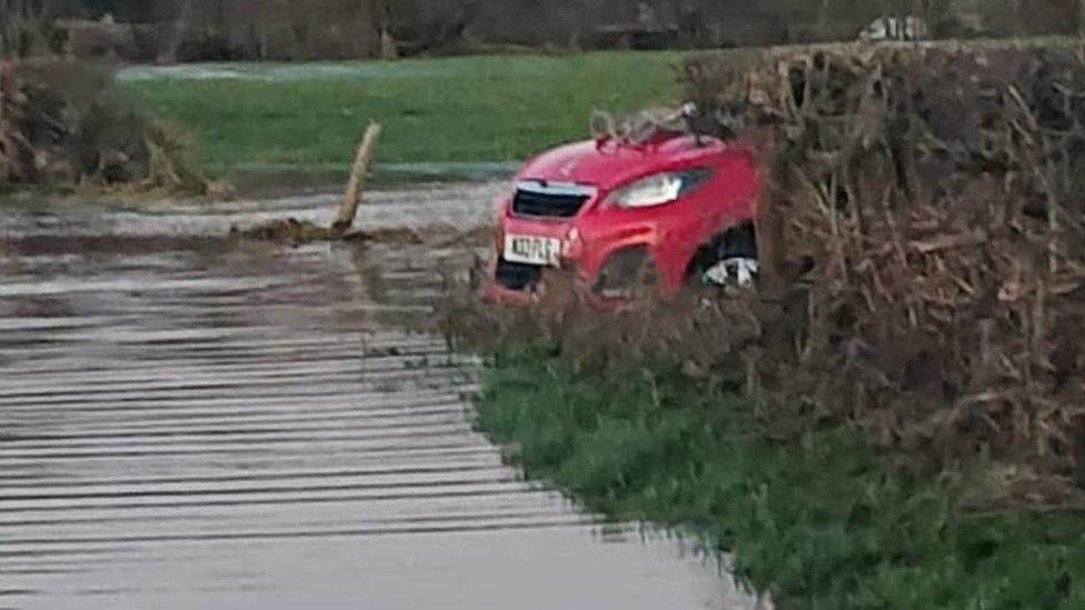 Frankie's car in the floodwater