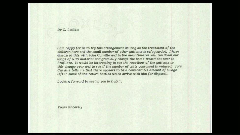 letter, dated 1988, sent by Dr Elizabeth E Mayne, Consultant/Director at the Department of Haematology in the Royal Victoria Hospital, to Professor Ludlam at the Royal Infirmary in (Scotland).