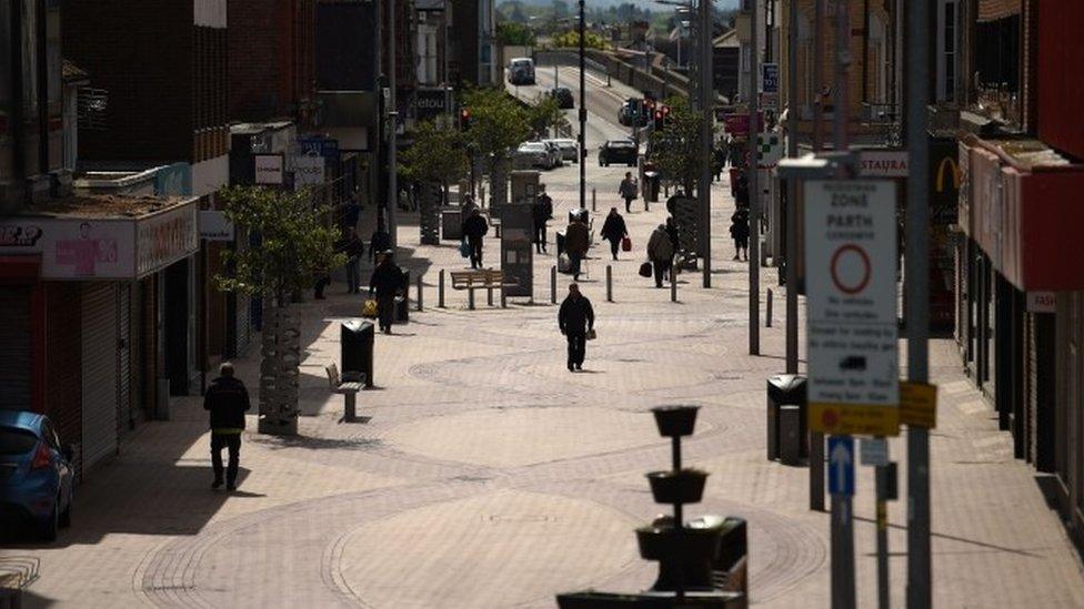 An almost deserted high street in Rhyl, Denbighshire during lockdown