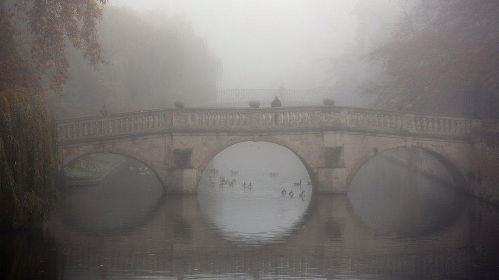 Fog on a bridge over the River Cam