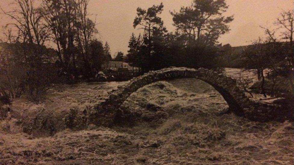 Bridge of Carr pictured during a flood in November 1978