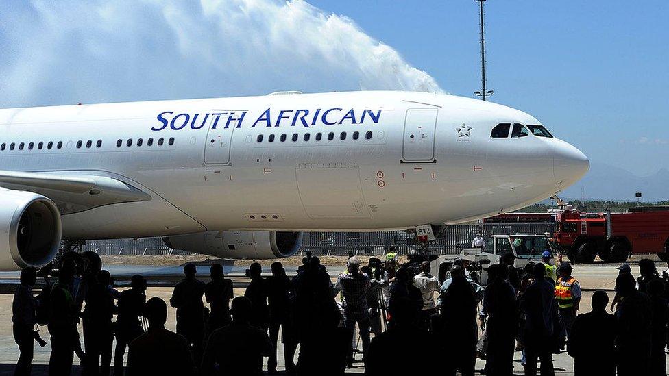 South Africa Airways conduct a delivery ceremony for the arrival of the new Airbus A330-200, at Cape Town International Airport on February 8, 2011