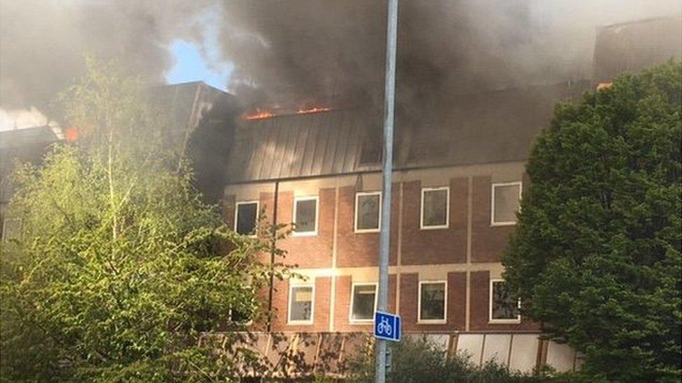 Fire on the roof of a building