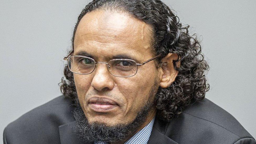 Alleged Al-Qaeda-linked Islamist leader Ahmad Al Faqi Al Mahdi looks on during an appearance at the International Criminal Court in The Hague on August 22, 2016