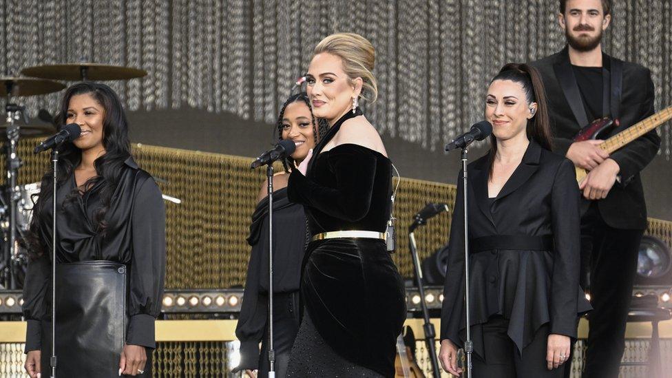 Adele with her backing singers and band in Hyde Park