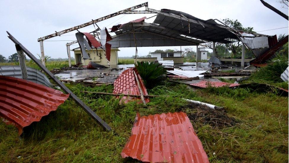 A damaged building, which had been out of use, is seen after Hurricane Grace slammed into the coast with torrential rains, in Costa Esmeralda, near Tecolutla, Mexico, 21 August 2021