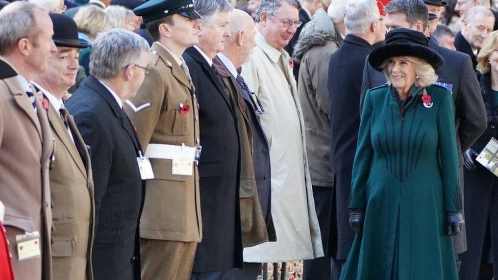 The Duchess of Cornwall met veterans and armed forces representatives at Westminster Abbey