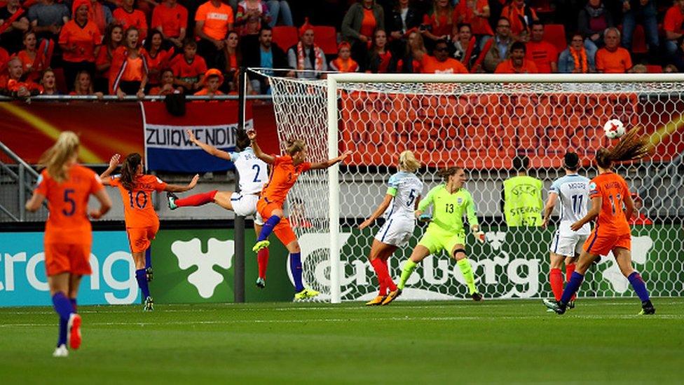 Vivianne Miedema of The Netherlands scores the opening goal of the game