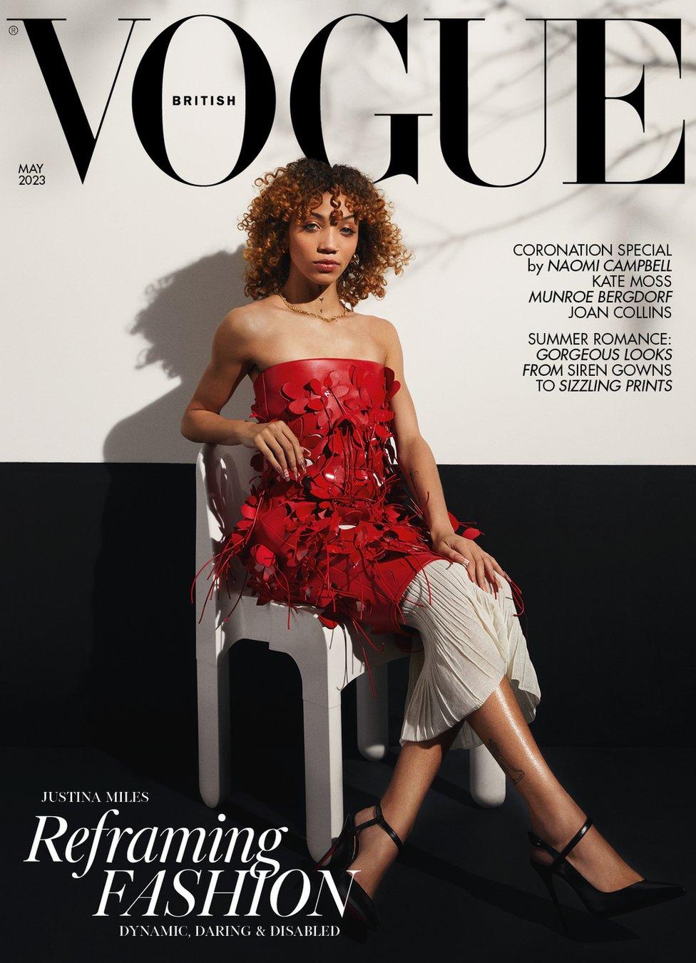 Justina Miles sitting on a chair on the cover of Vogue