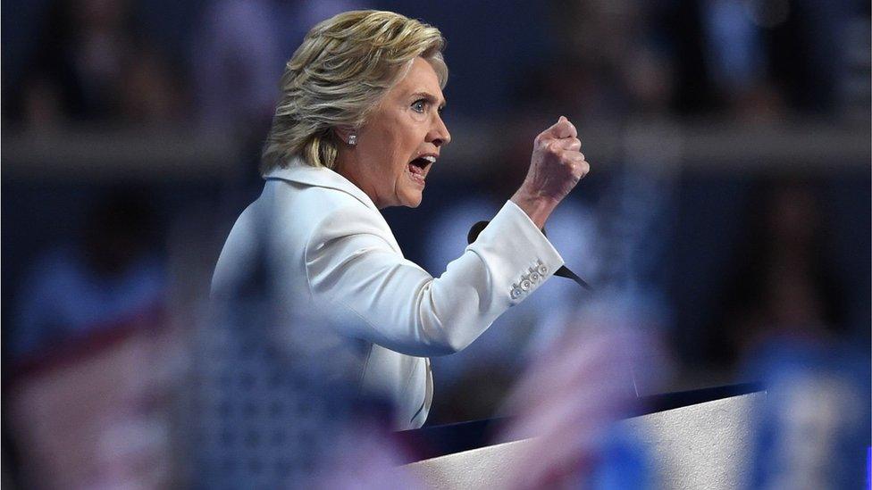 Presidential nominee Hillary Clinton speaks during the fourth and final day of the Democratic National Convention