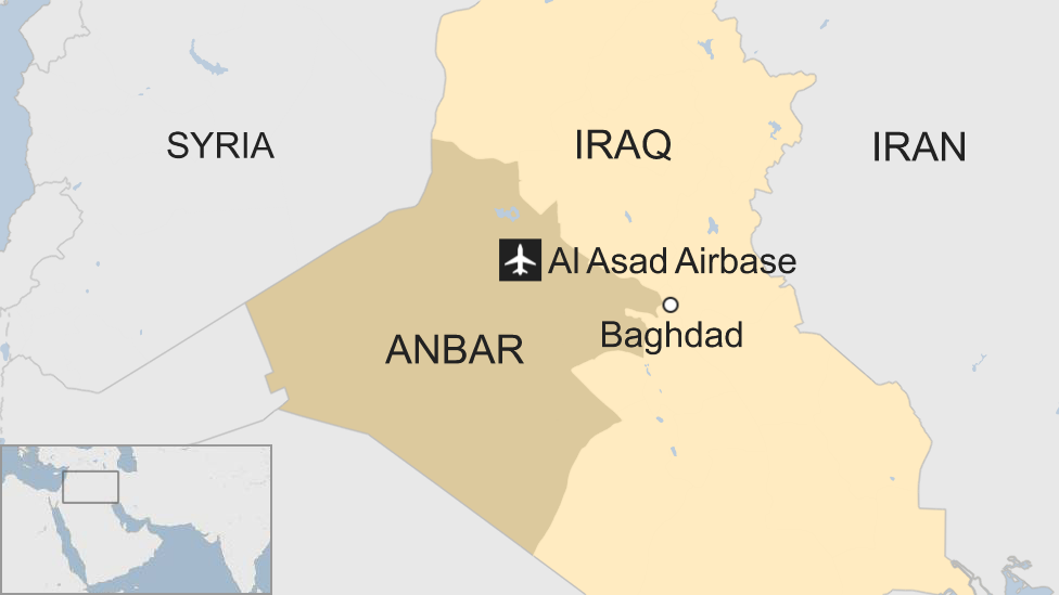 Map of Iraq showing location of Al Asad Airbase