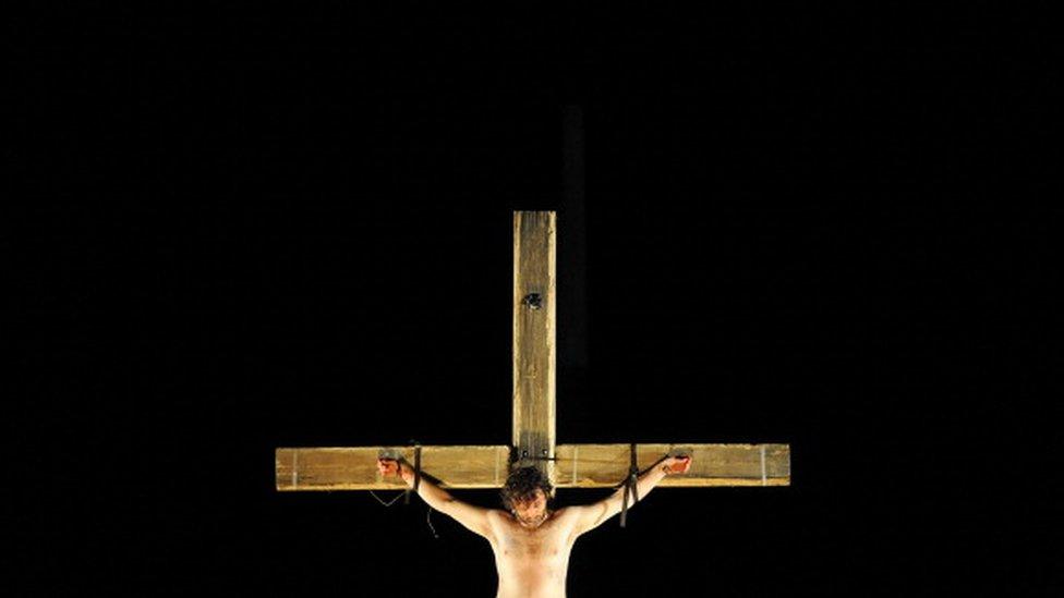 Michael Sheen was 'crucified' during a theatre production entitled 'The Passion' in Port Talbot in 2011