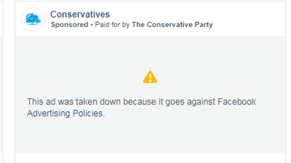 Conservative advert removed on Facebook