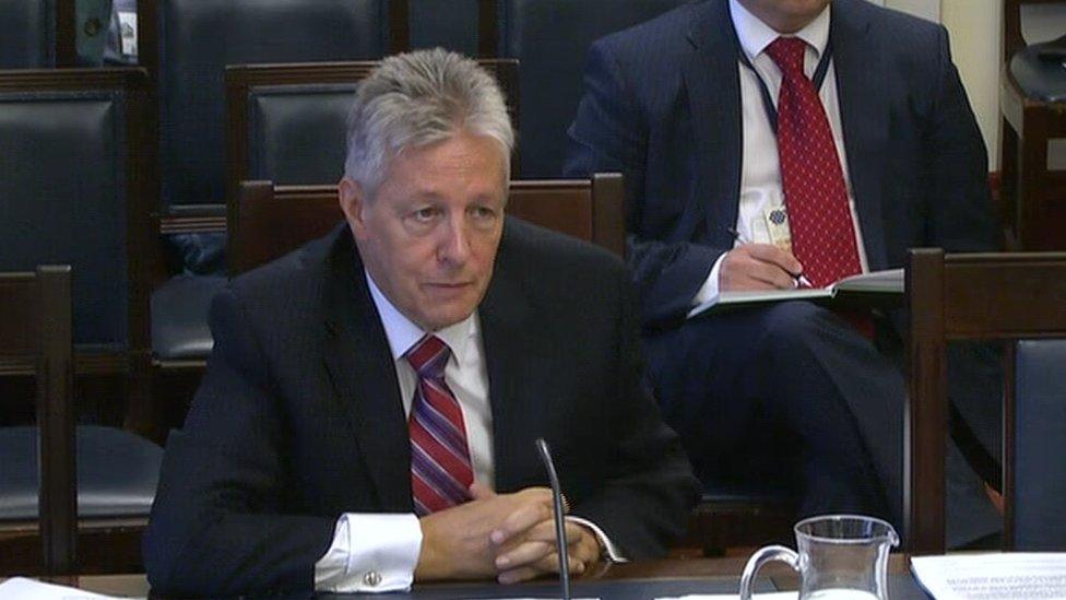 Peter Robinson appearing before the inquiry held by Stormont's finance committee