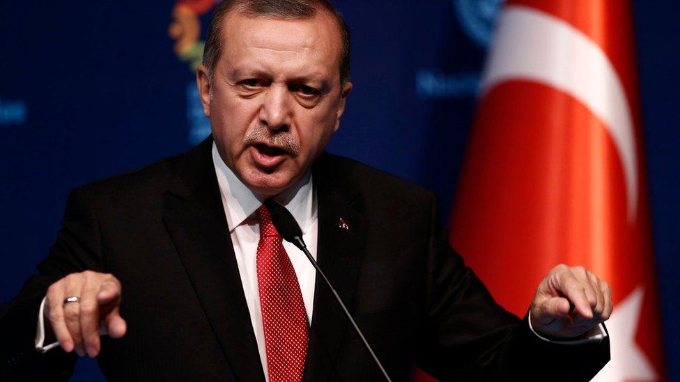 Turkey's President Recep Tayyip Erdogan speaks during a press conference at the end of the World Humanitarian Summit at Dolmabahce Palace in Istanbul on 24 May