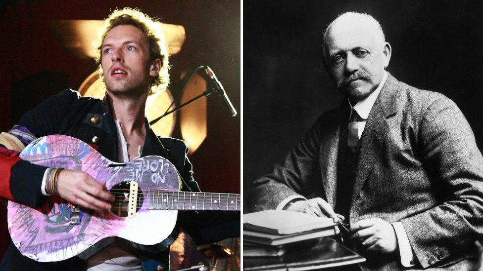 Chris Martin and his great-great-grandfather William Willett