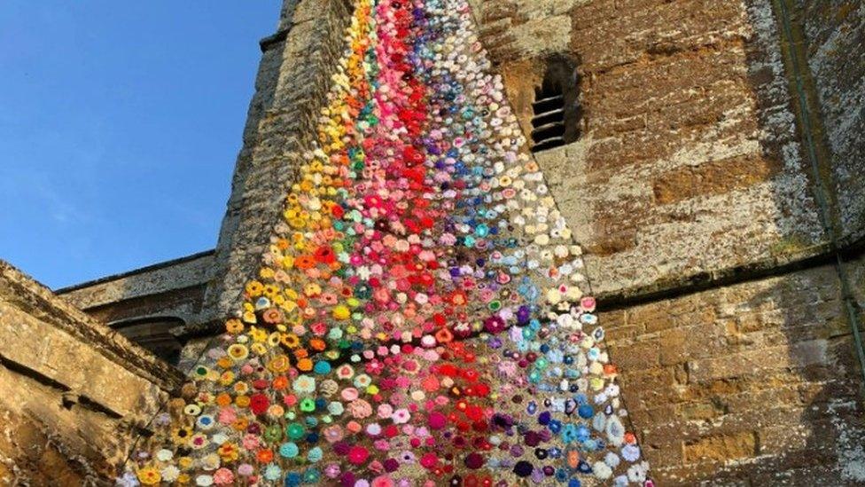 Middleton Cheney church flower cascade