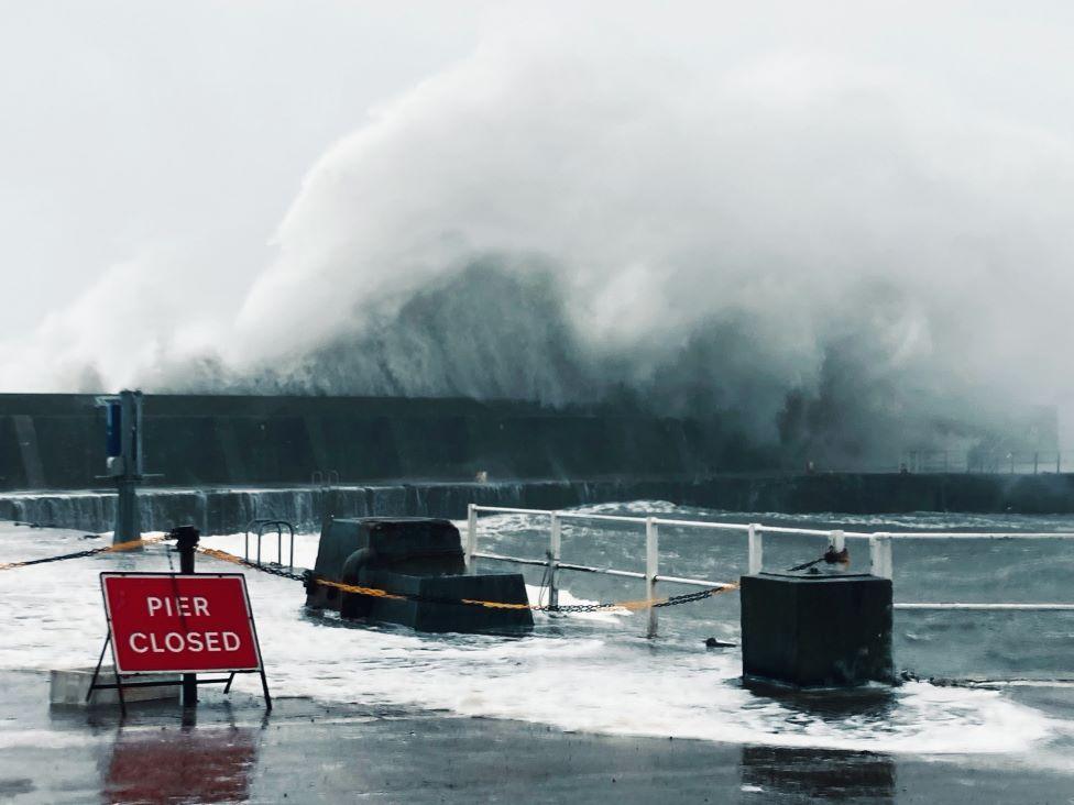 Stonehaven harbour during Storm Babet