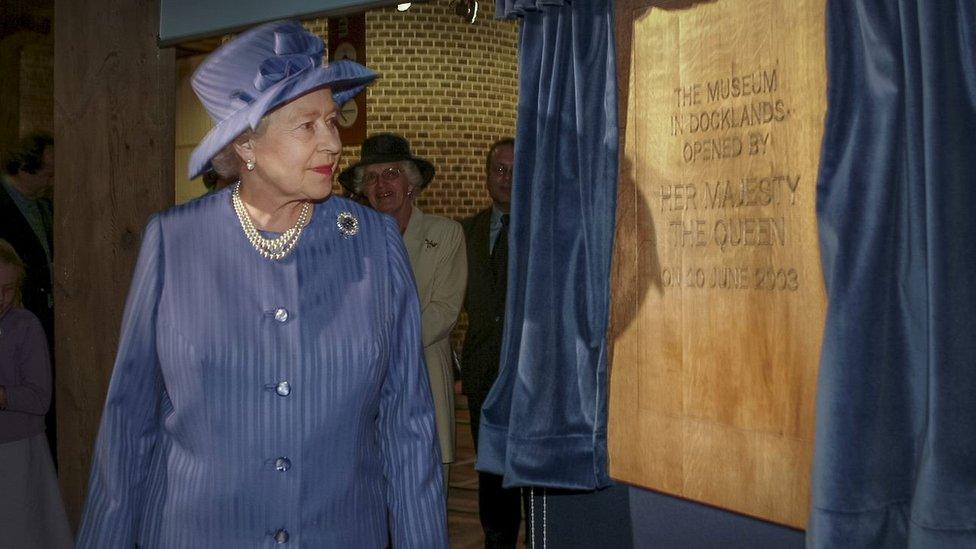 Queen Elizabeth II opens Museum of London Docklands in 2003