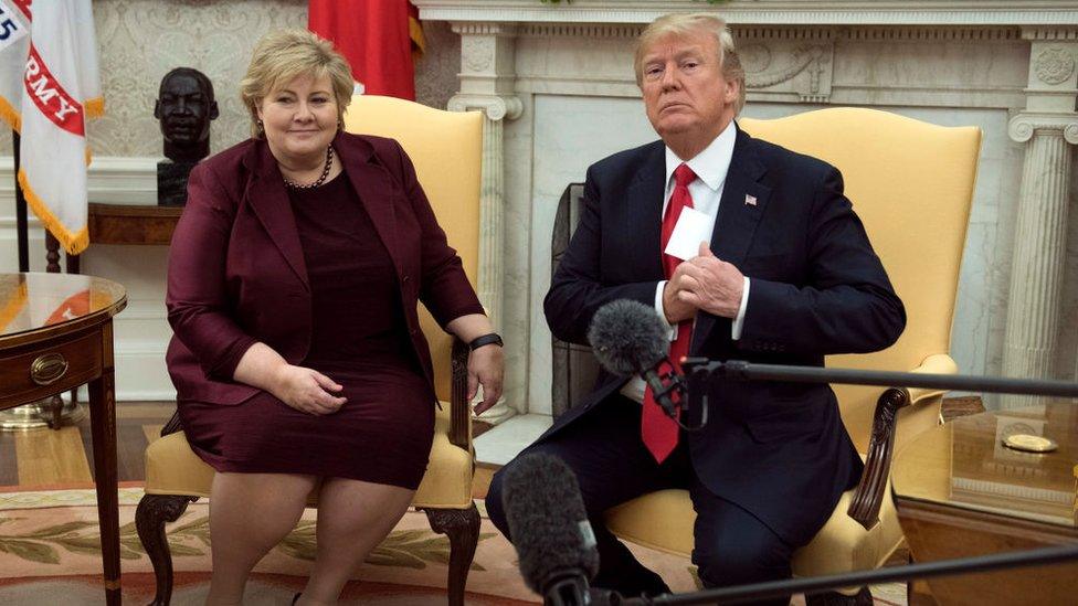 Erna Solberg (L) and Donald Trump (R)