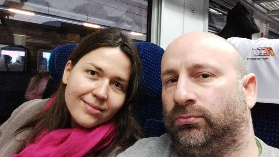 Maria Romanenko on a train with Jez Myers