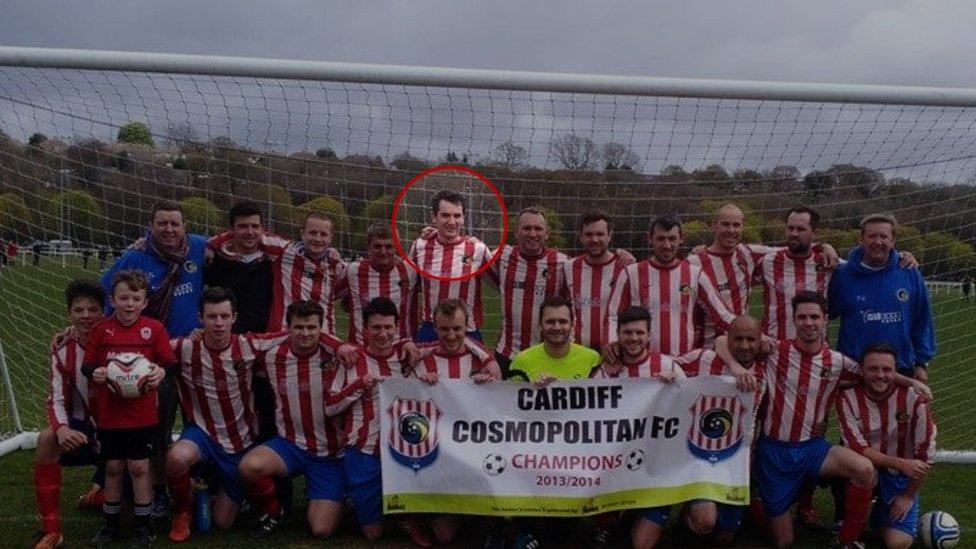 Mr Beckley (circled) played for Cardiff Cosmopolitan Football Club