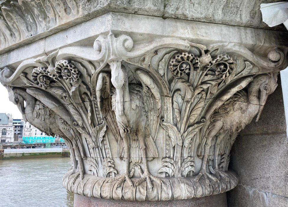 Herons on Blackfriars Bridge pier