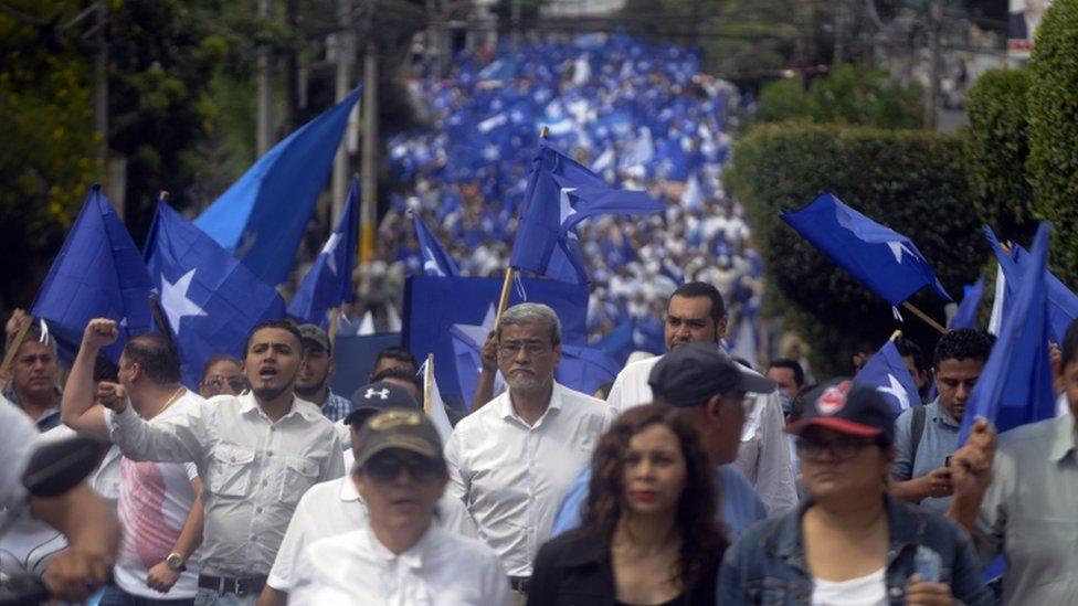 Supporters of the National Party rally in support of President Juan Orlando Hernandez who is seeking re-election in Tegucigalpa, Honduras, 07 December 2017.